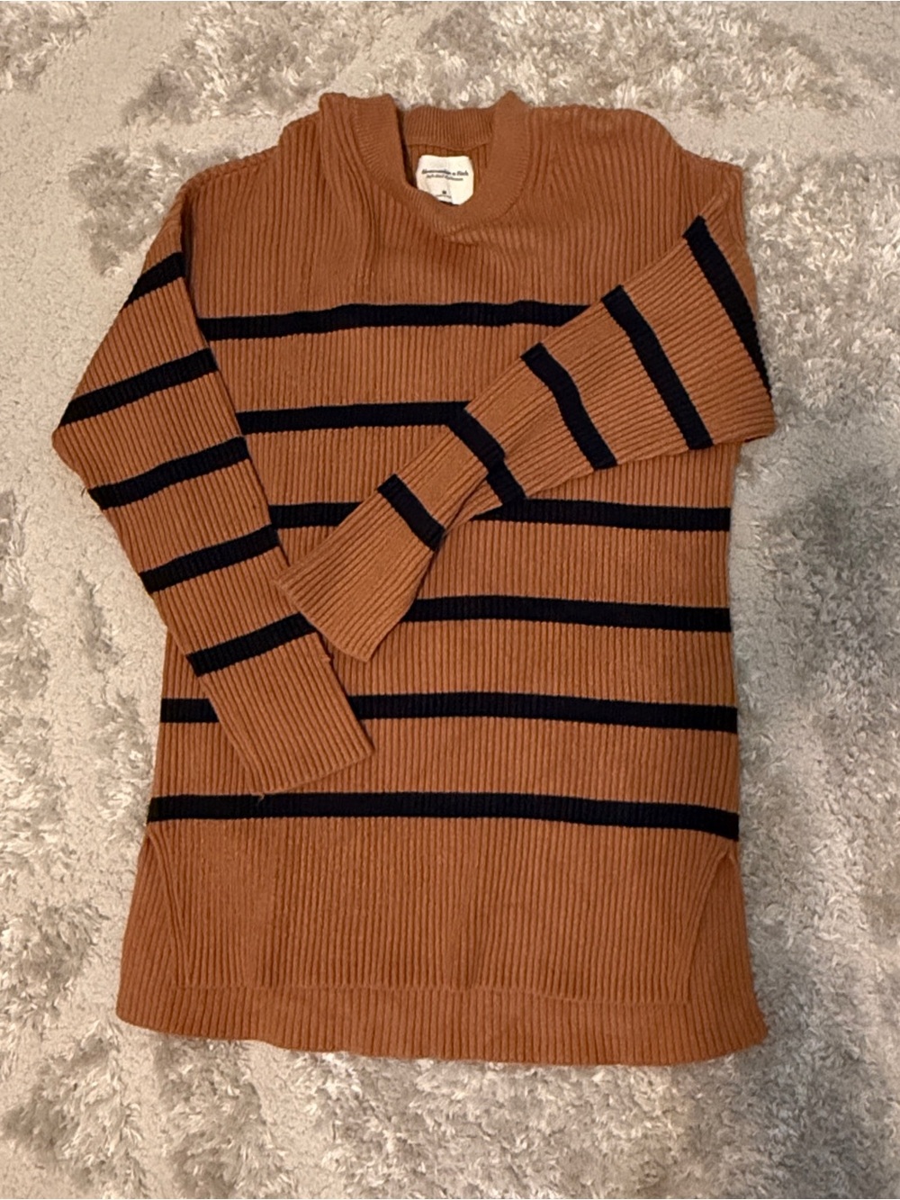 Abercrombie & Fitch Women's Crewneck Sweater in Brown with Black Stripes